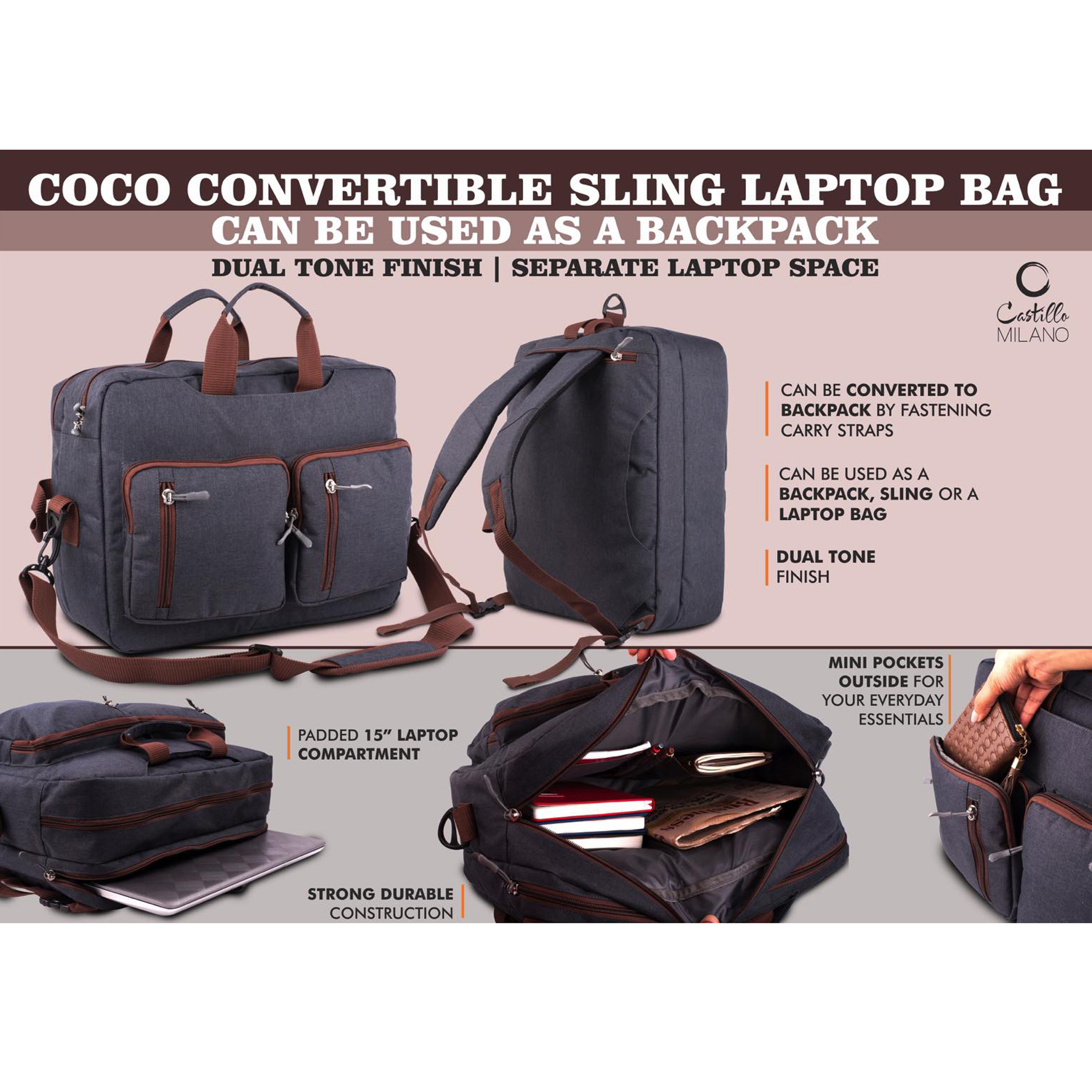 101-S41*Coco Convertible Sling Laptop Bag