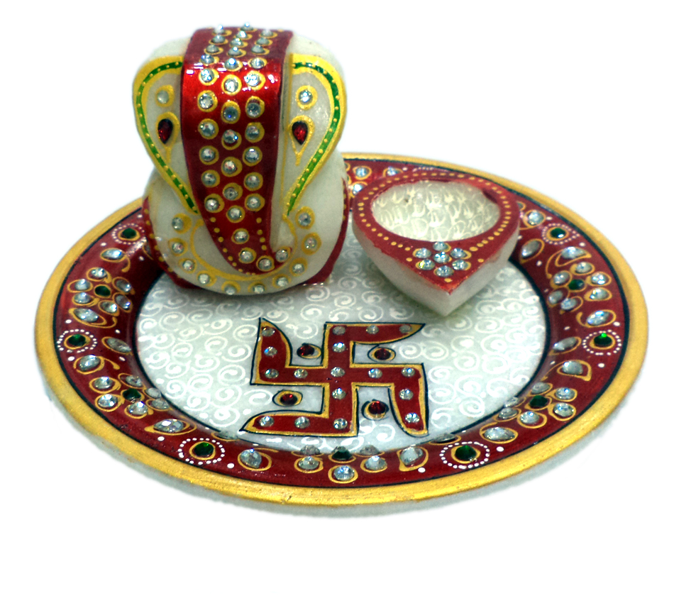 Marble POOJA THALI 6" GANESH DIYA445017