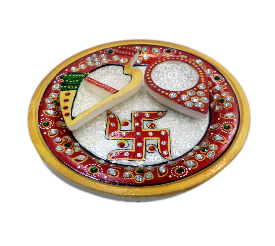 Marble POOJA THALI 6" SHANKH DIYA445018