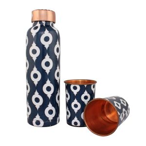 Meena Print copper bottle with 2 glass gift set DC 7