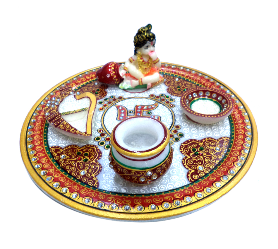 Marble POOJA THALI 9" BAL GOPAL445030