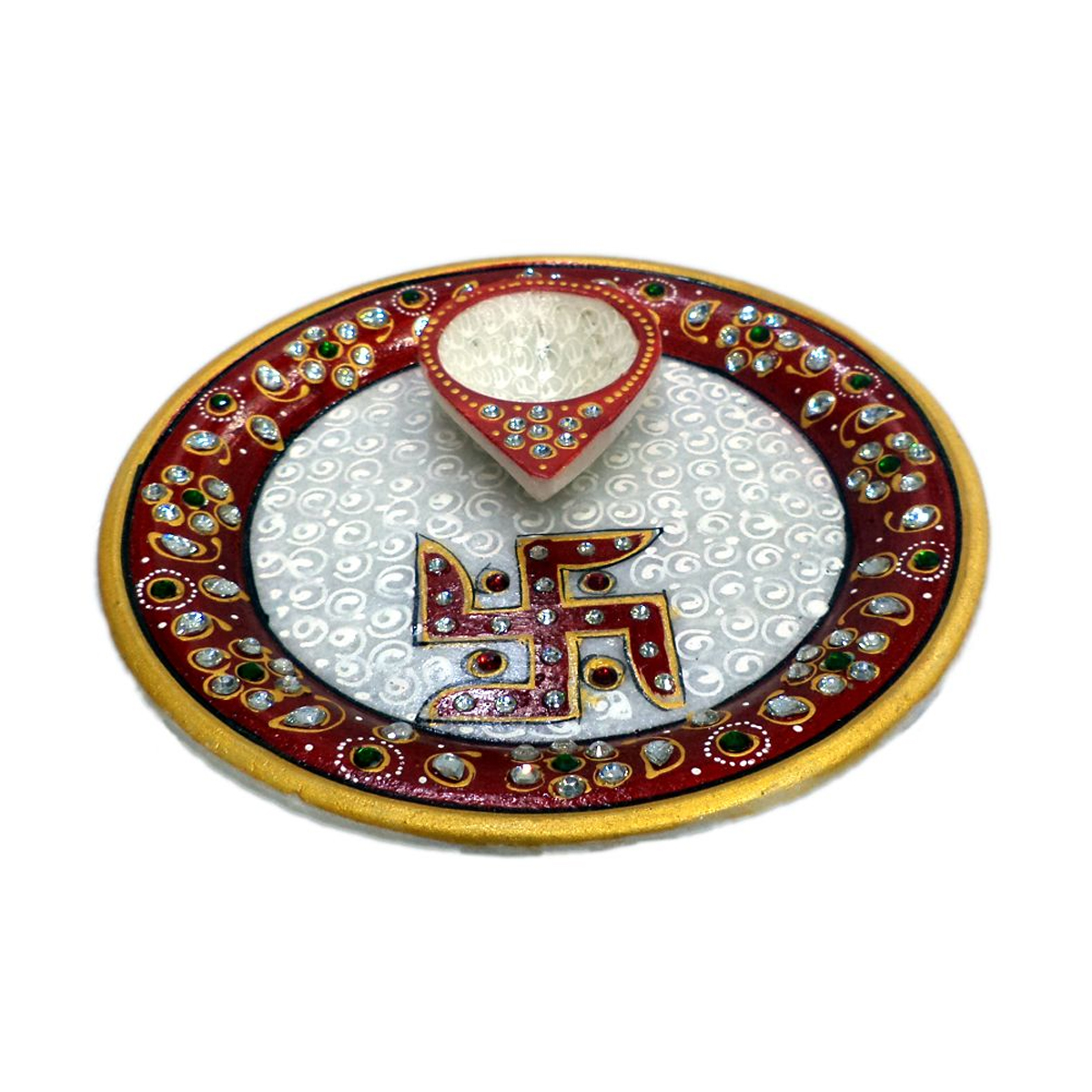 Marble POOJA THALI 6" 1 DIYA445015