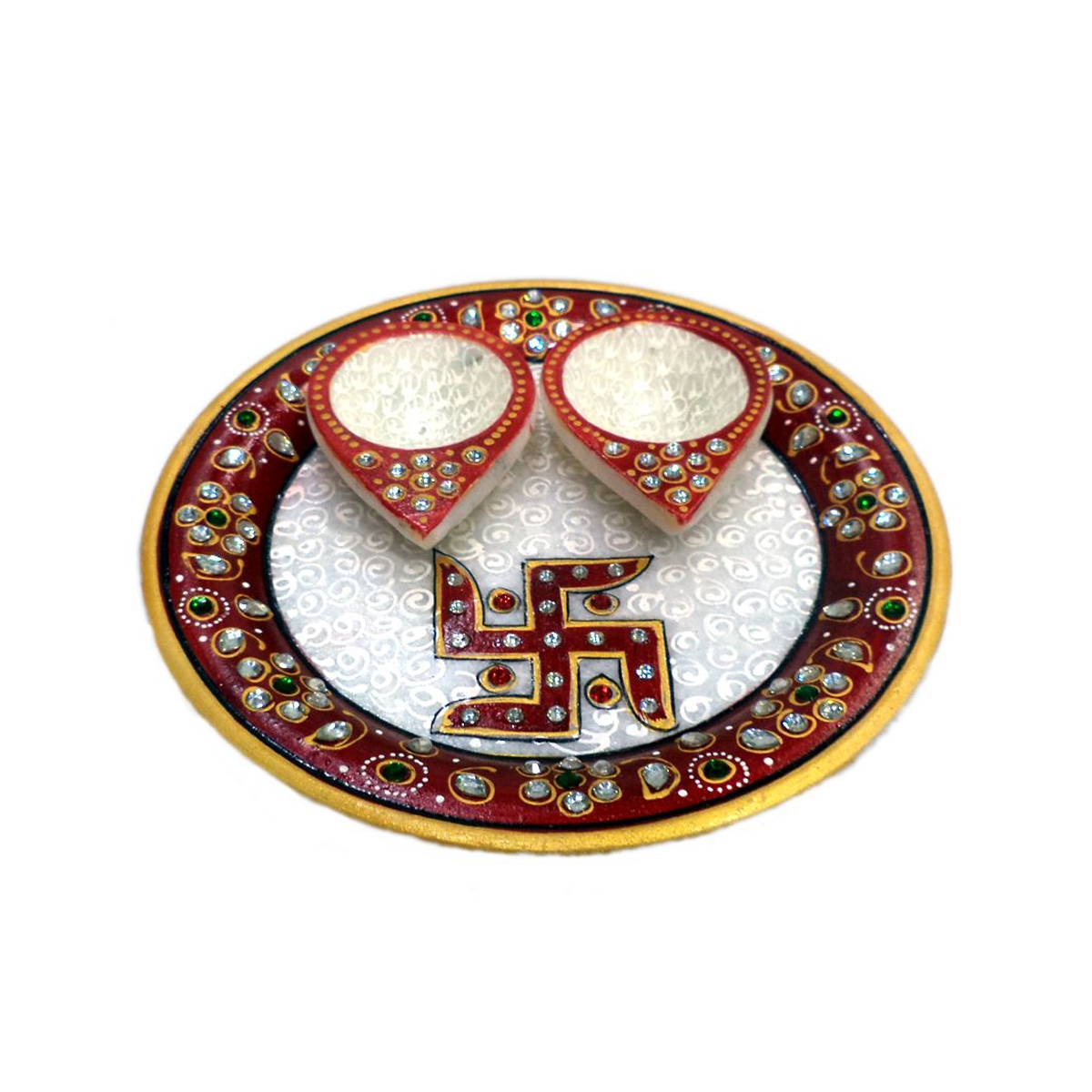 Marble POOJA THALI 6" 2 DIYA445016