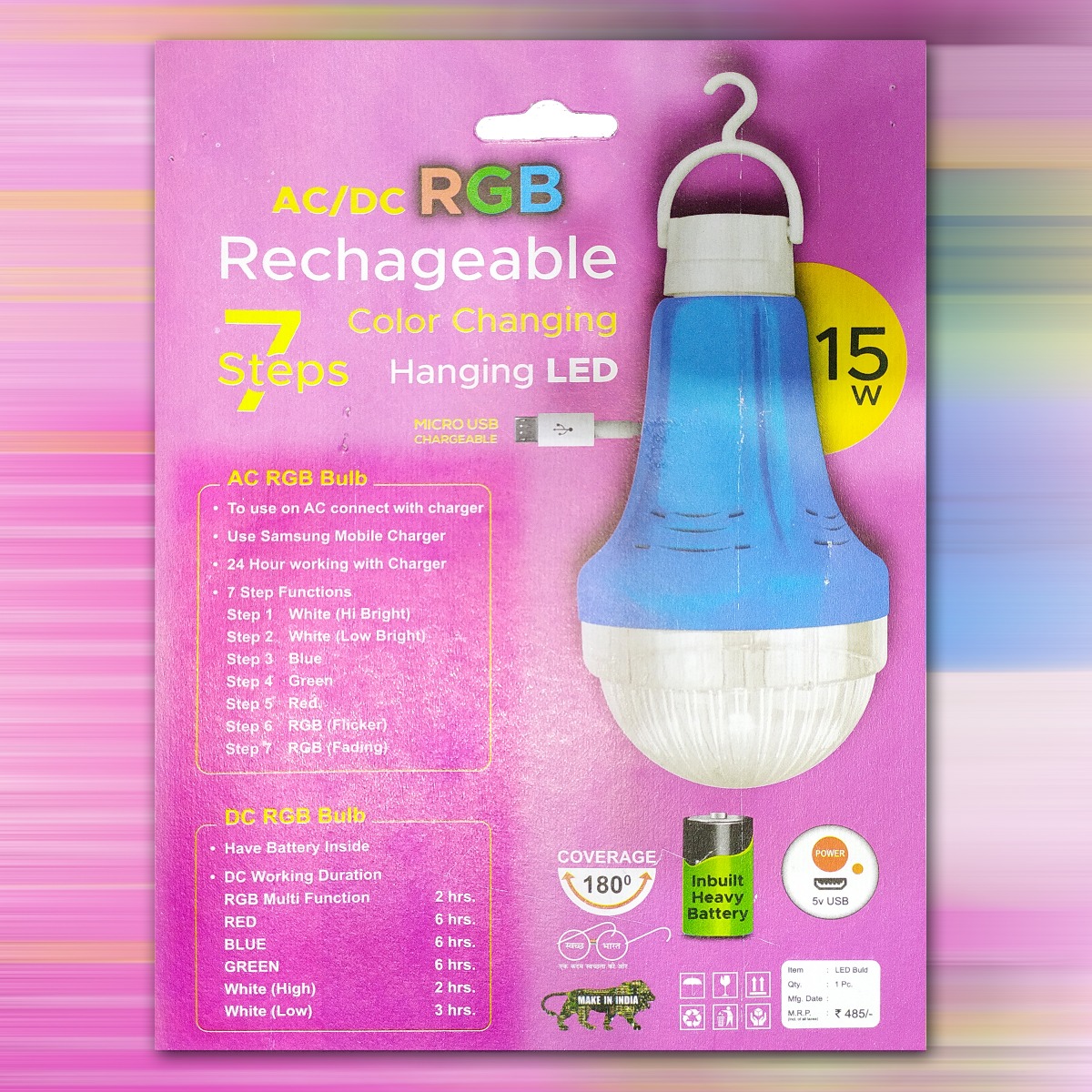 Diwali Rgb Rechargeble Bulb